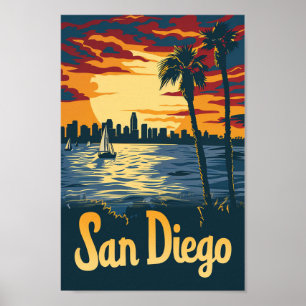 San Diego California Vintage resor Illustration Poster