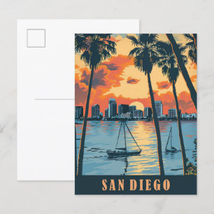 San Diego California Vintage resor Illustration Vykort
