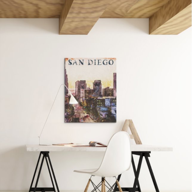 San Diego California Watercolor Sunset View Poster (San Diego California Sunset Watercolor Poster)