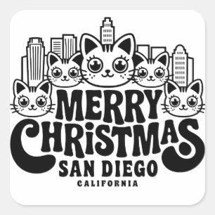 San Diego City California God jul Cats USA Fyrkantigt Klistermärke