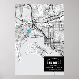 San Diego City Karta + markera din plats Poster