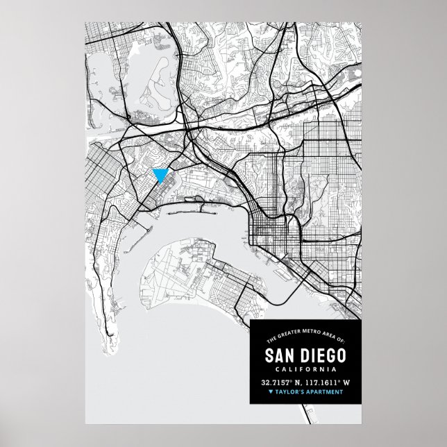 San Diego City Karta + markera din plats Poster (Framsidan)