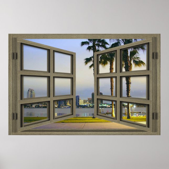 San Diego City Scape genom ett öppet fönster Poste Poster (Framsidan)