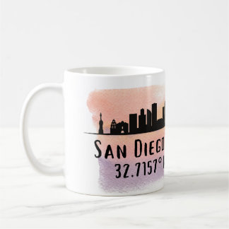 San Diego City Skyline Latitude och Longitud Kaffemugg
