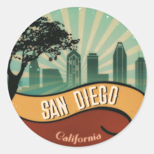 San Diego City Skyline Retro Vintage Sticker Runt Klistermärke