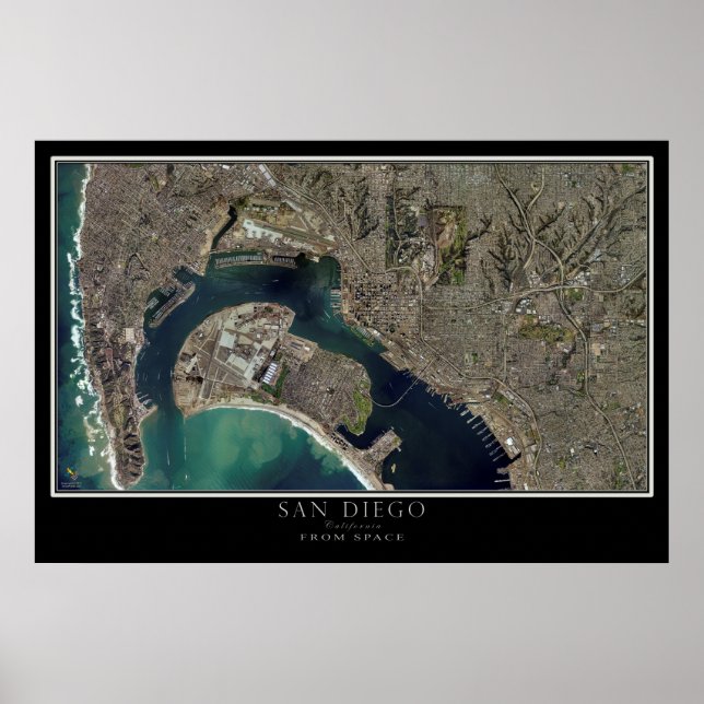 San Diego & Coronado California Satellite Karta Poster (Framsidan)