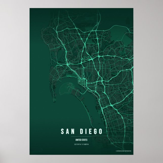 San Diego Emerald Map Print Poster Wallart Gift (Framsidan)