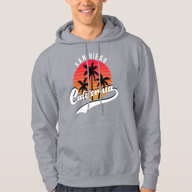 San Diego Grått Retro Sunset Hoodie (Framsida)