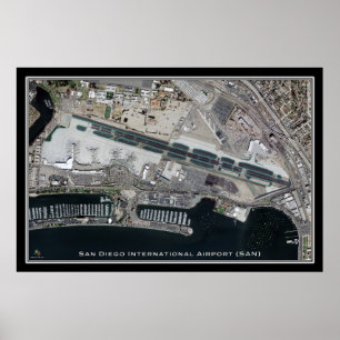 San Diego Intl Airport California Satellite Karta Poster
