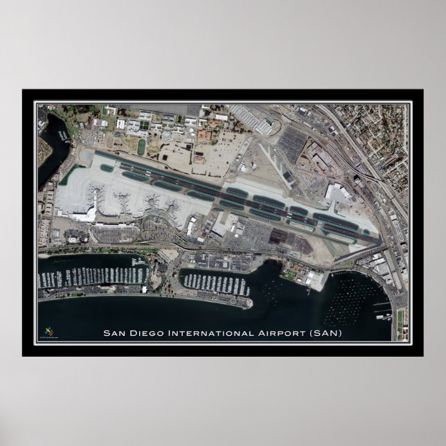 San Diego Intl Airport California Satellite Karta Poster (Framsidan)