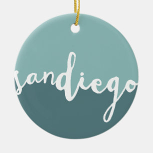 San Diego Kalifornien   blåttCalligraphy Ombre Julgransprydnad Keramik