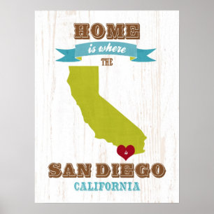 San Diego, Kalifornien Karta - Hem är där örat Poster