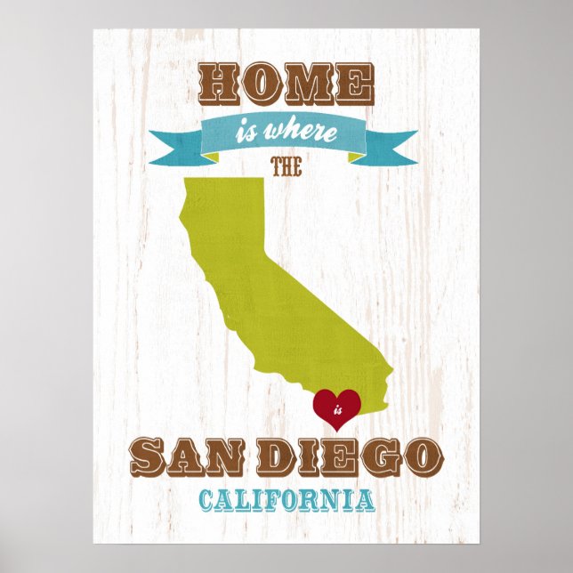 San Diego, Kalifornien Karta - Hem är där örat Poster (Framsidan)