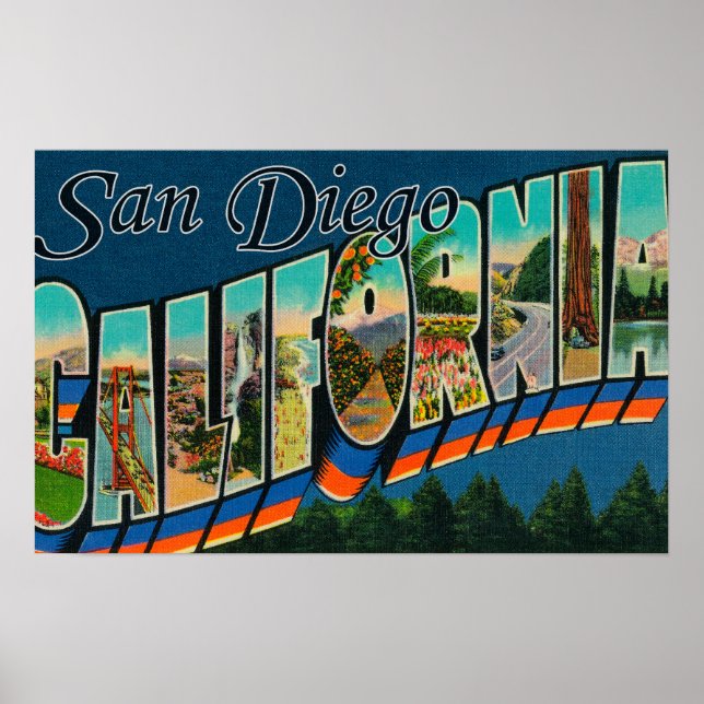 San Diego, Kalifornien - Large Brev Scenes Poster (Framsidan)