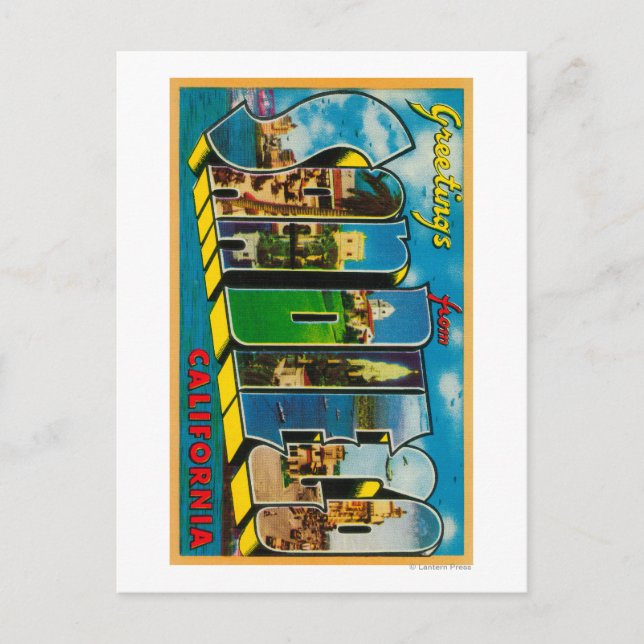 San Diego, Kalifornien - Large Brev Scenes Vykort (Framsida)