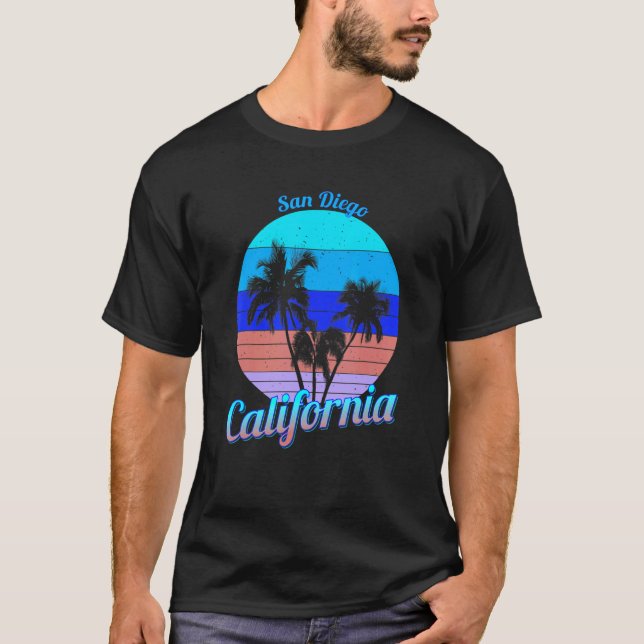 San Diego Kalifornien Retro Handflatan Träd Beach- T Shirt (Framsida)