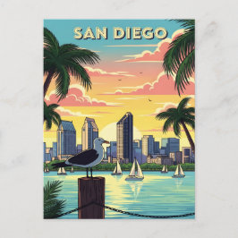 San Diego, Kalifornien siluett med mås Vykort