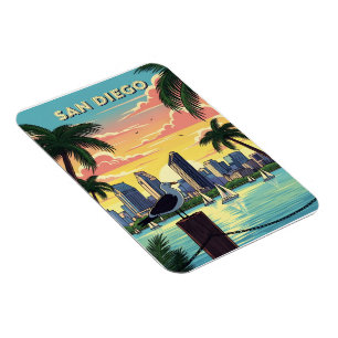 San Diego, Kalifornien skyline med fiskmås Magnet
