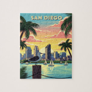 San Diego, Kalifornien skyline med fiskmås Pussel