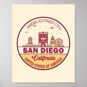 San Diego Kalifornien Stadssiluett Emblem Poster