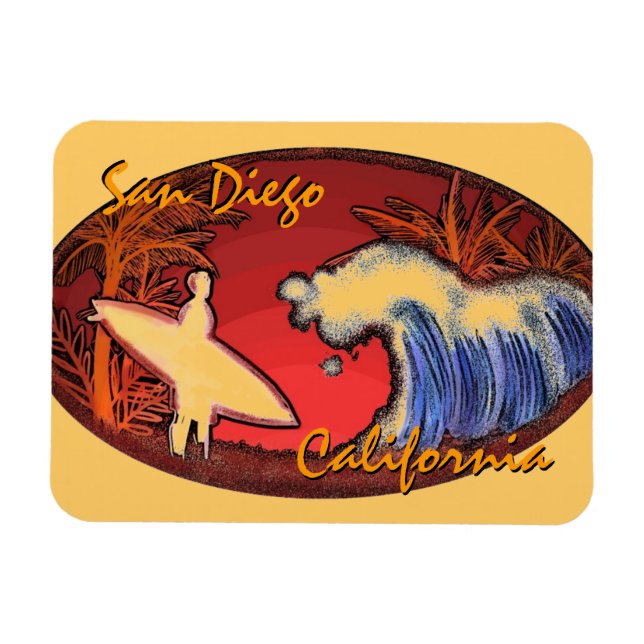 San Diego Kalifornien surfer art rektangle magnet (Horisontell)