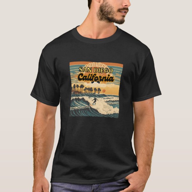 San Diego, Kalifornien Surfing Ocean T Shirt (Framsida)
