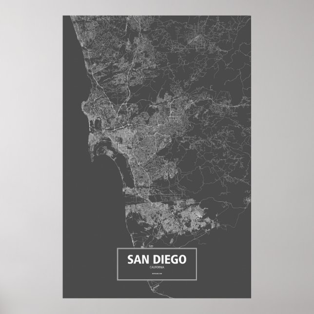San Diego, Kalifornien (svart) Poster (Framsidan)