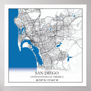 San Diego Kalifornien USA Resestads Karta Poster