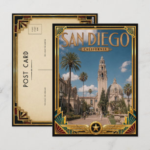 San Diego Kalifornien Vintage Art Deco Golden Age Vykort