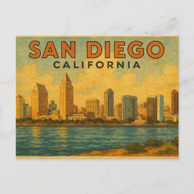San Diego Kalifornien vintage Siluett Vykort (Framsida)