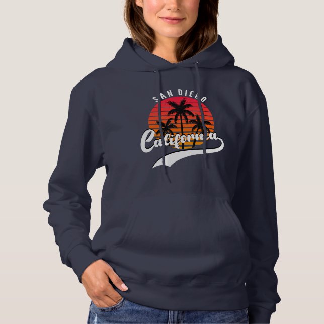 San Diego Navy Blue Retro Solnedgång Hoodie T Shirt (Framsida)