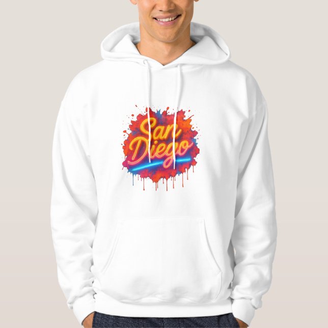 San Diego Neon Street Art - Färgfyllt Retro-skript Hoodie (Framsida)