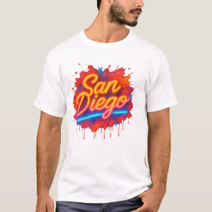 San Diego Neon Street Art - Färgfyllt Retro-skript T Shirt