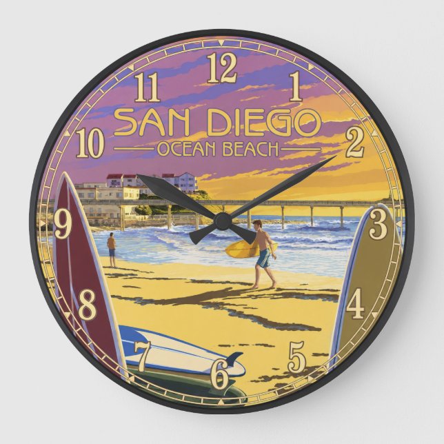 San Diego Ocean Beach Sunset Surf  Stor Klocka (Framsida)