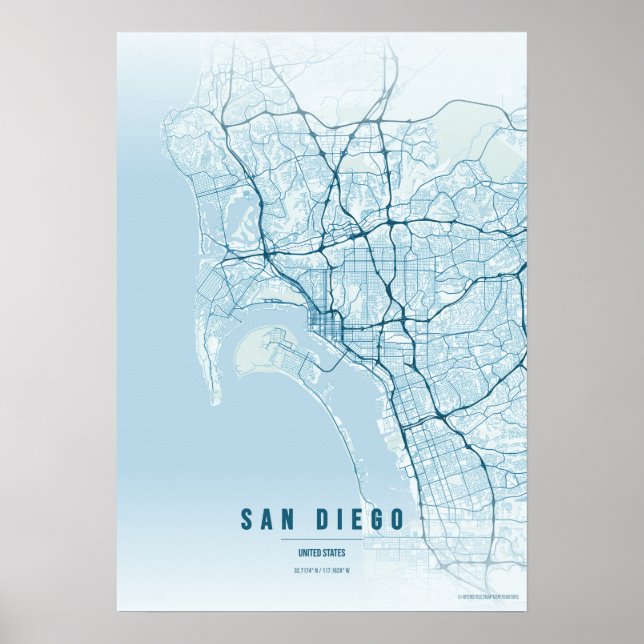 San Diego Ocean Map Print Poster Wallart Gift (Framsidan)