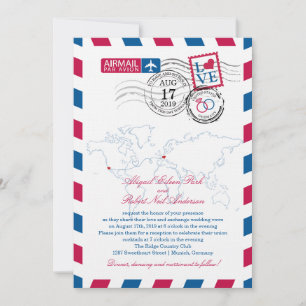 San Diego och Tyskland Airmail Heart Bröllop Inbjudningar