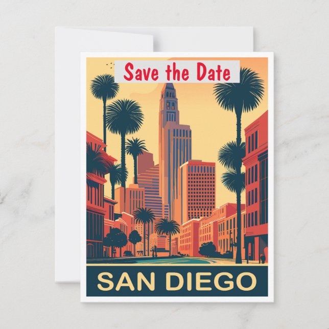 San Diego Palms Gul Bröllopsinbjudan Spara Datumet (Framsida)