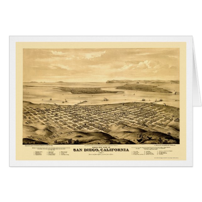 San Diego panorama- karta för CA - 1876 Hälsningskort (Framsidan Horizontal)