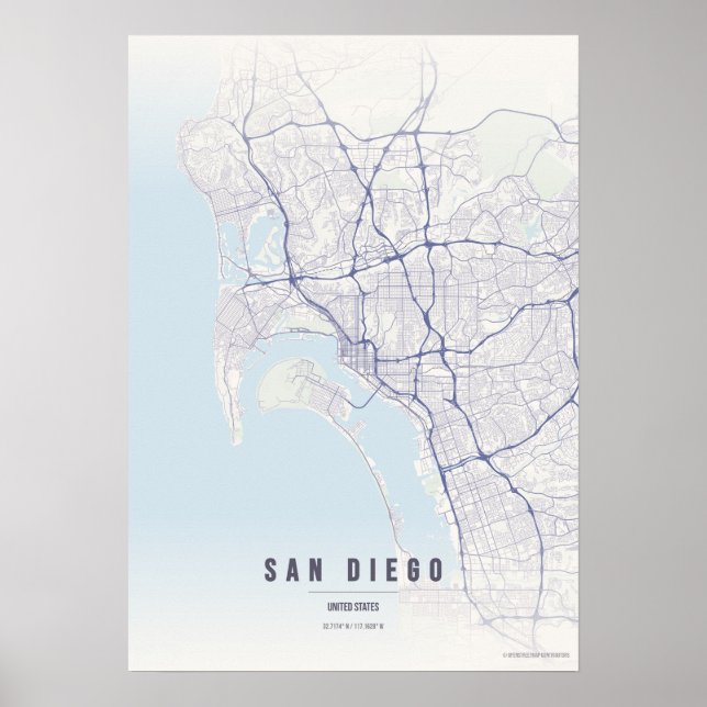 San Diego Pastel Map Print Poster Wallart Gift (Framsidan)
