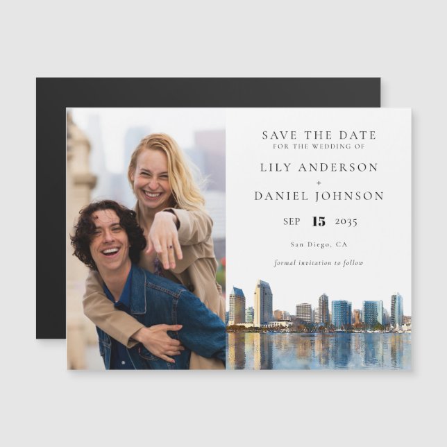 San Diego Photo Wedding Save The Date Magnetisk Inbjudningskort (Fram/baksida)
