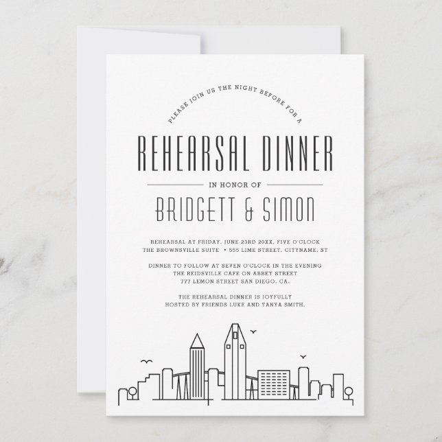 San Diego Rehearsal Dinner | Skyline-inbjudan Inbjudningar (Framsida)