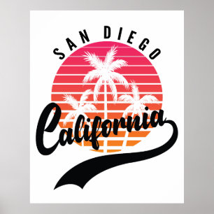 San Diego Retro Solnedgångsaffisch Poster