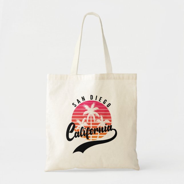 San Diego Retro Sunset Tote Bag Tygkasse (Framsidan)