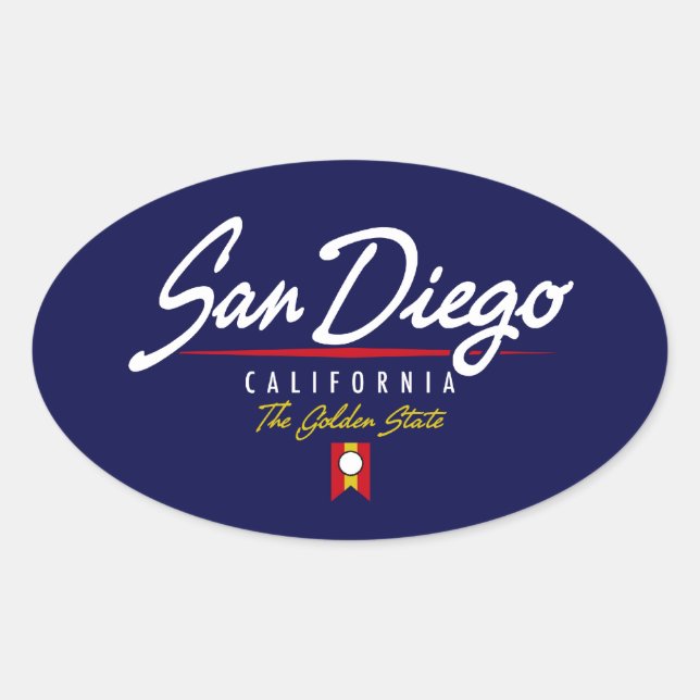 San Diego Script Ovalt Klistermärke (Framsida)