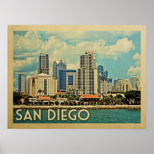 San Diego Skyline California Vintage resor Poster