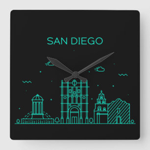 San Diego skyline Fyrkantig Klocka