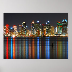 San Diego Skyline i Night Poster