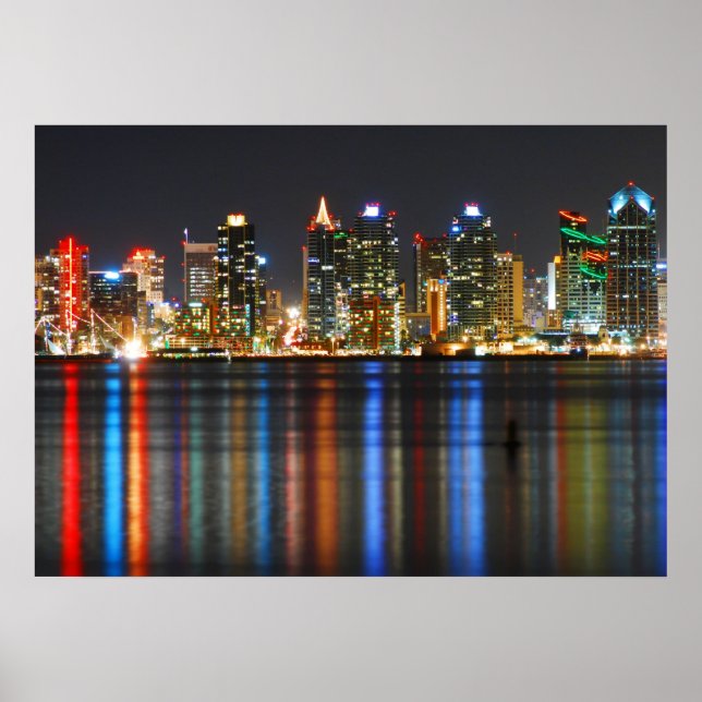 San Diego Skyline i Night Poster (Framsidan)