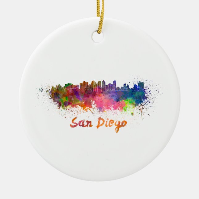 San Diego skyline i vattenfärg Julgransprydnad Keramik (Framsidan)