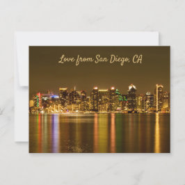 San Diego Skyline Night Travel Photo Souvenir Vykort